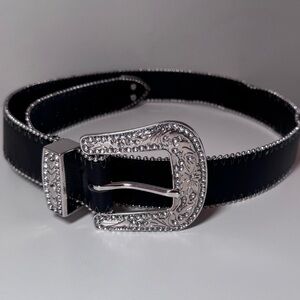 Y2K Black Belt with Rhinestone Engraved Buckle